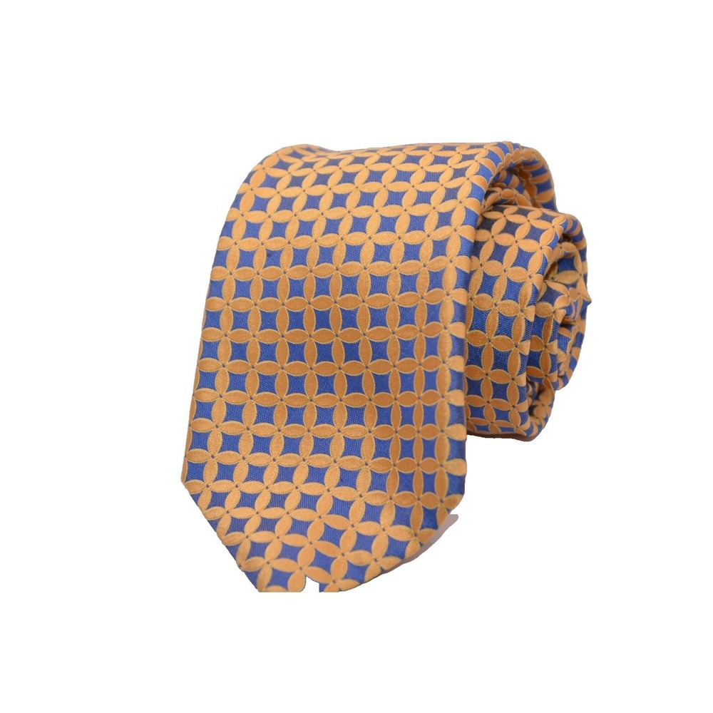Ike Behar Silk Tie Yellow / Blue Hand Tailored USA Geometric